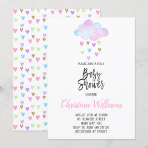 Invitation Baby shower d'aquarelle arc-en-ciel de pluie nuage