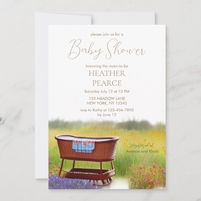 Invitation Baby shower d'aquarelle Bassinet vintage (Devant)