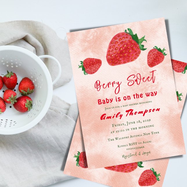 Invitation Baby shower d'aquarelle Berry Sweet Red Strawberry (Créateur téléchargé)