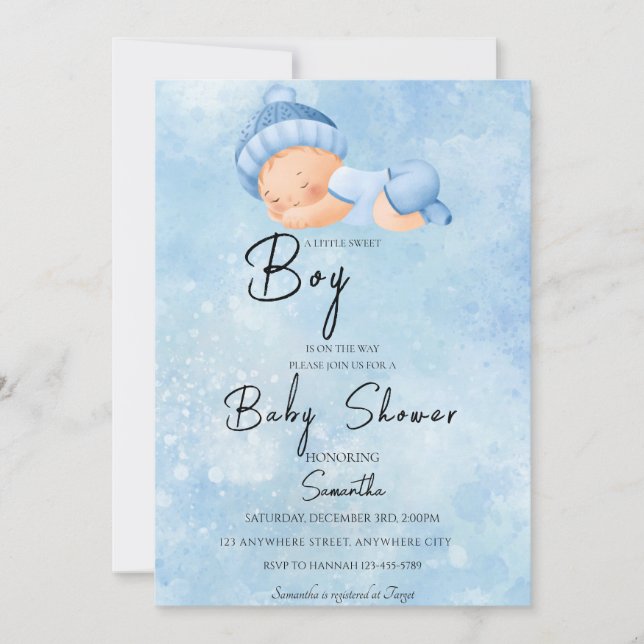 Invitation Baby shower d'aquarelle bleu (Devant)