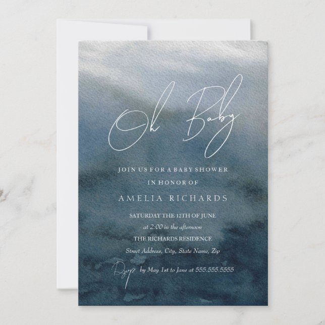 Invitation Baby shower d'aquarelle bleu bébé (Devant)