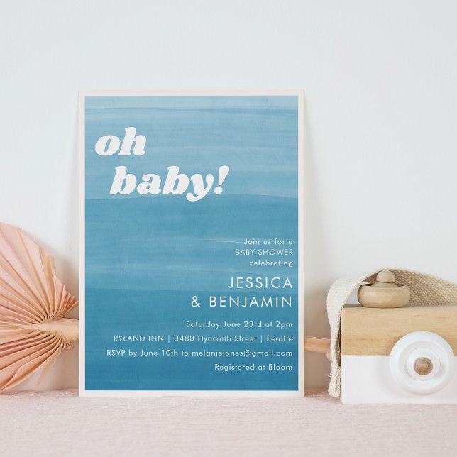 Invitation Baby shower d'aquarelle bleu Cute Ombre Dip Dye (Créateur téléchargé)