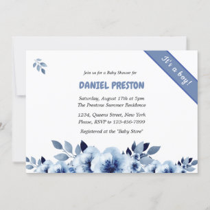 Invitation Baby shower d'aquarelle bleu foncé