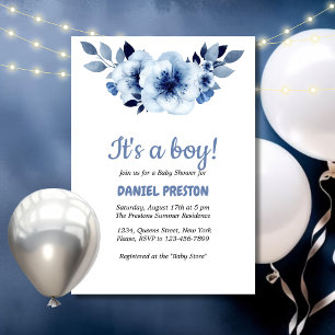 Invitation Baby shower d'aquarelle bleu foncé