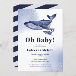 Invitation Baby shower d'aquarelle bleu marine 