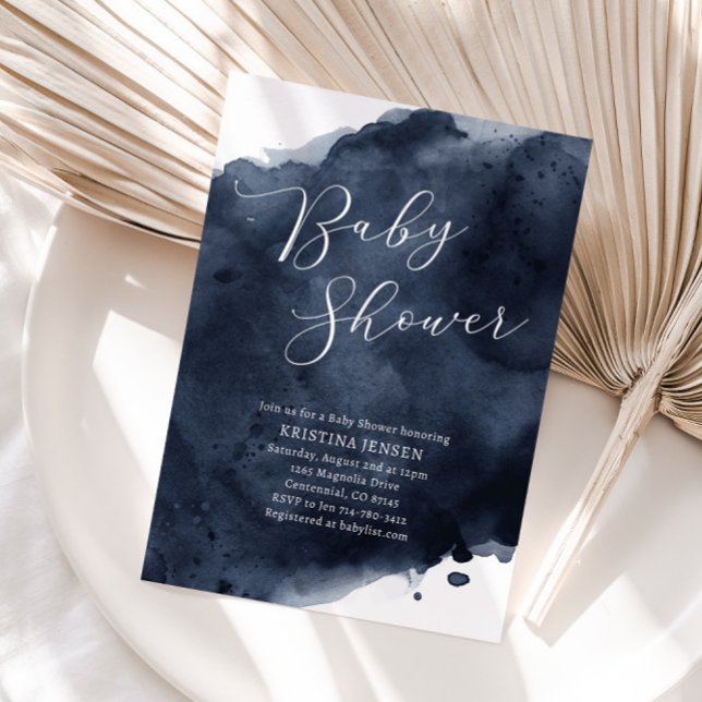 Invitation Baby shower d'aquarelle bleu marine (Créateur téléchargé)