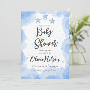 Invitation Baby shower d'aquarelle bleu, Oh Baby shower garço