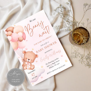 Invitation Baby shower d'aquarelle bleu Teddy Bear