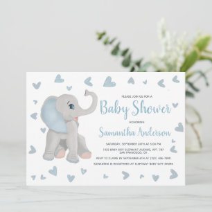 Invitation Baby shower d'aquarelle Blue Baby Elephant Photo