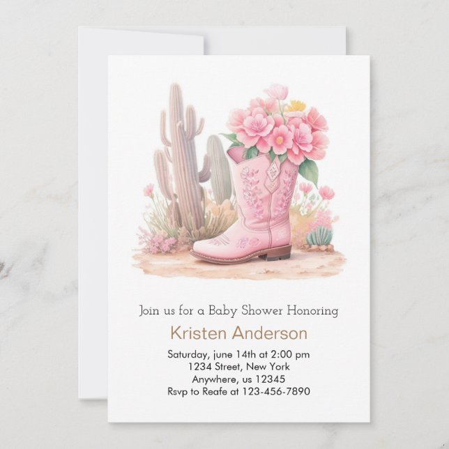 Invitation Baby shower d'aquarelle Casquette et bottes (Devant)