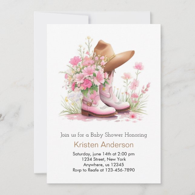 Invitation Baby shower d'aquarelle Casquette et bottes (Devant)