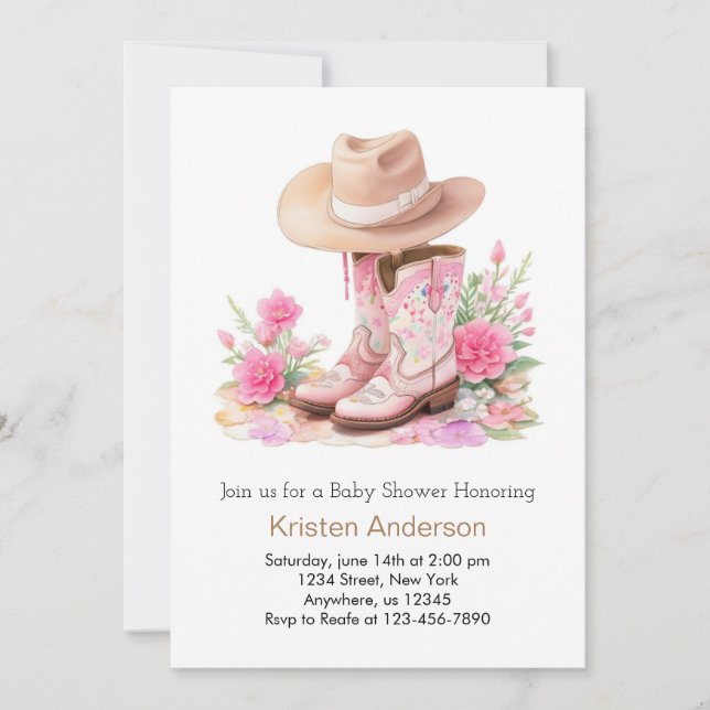 Invitation Baby shower d'aquarelle Casquette et bottes (Devant)