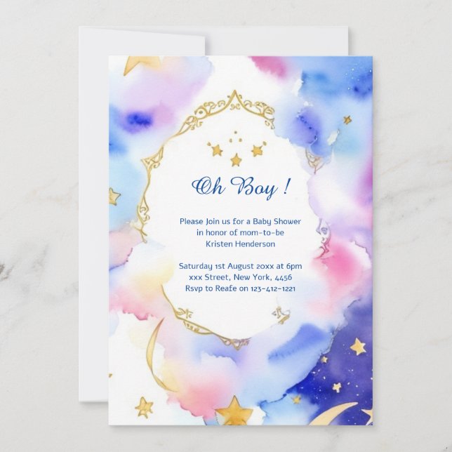 Invitation Baby shower d'aquarelle céleste (Devant)