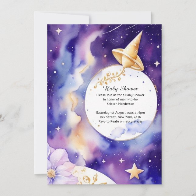 Invitation Baby shower d'aquarelle céleste (Devant)