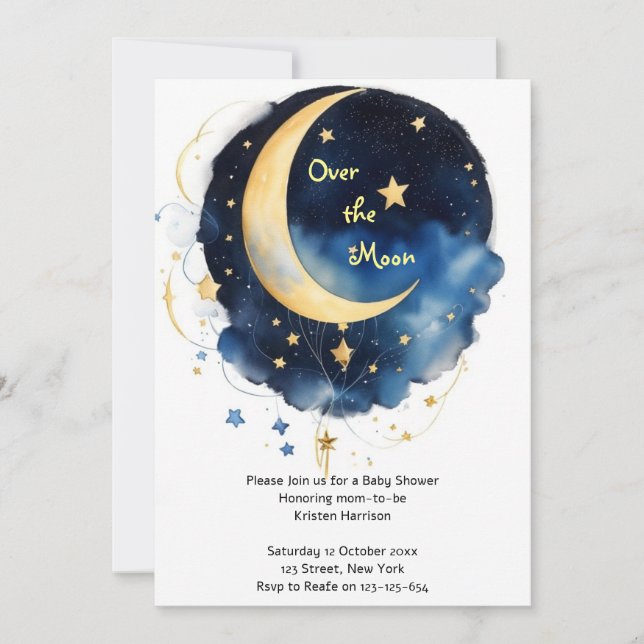 Invitation Baby shower d'aquarelle céleste cosmique (Devant)