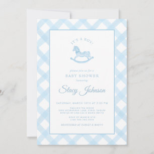 Invitation Baby shower d'aquarelle classique bleu et blanc