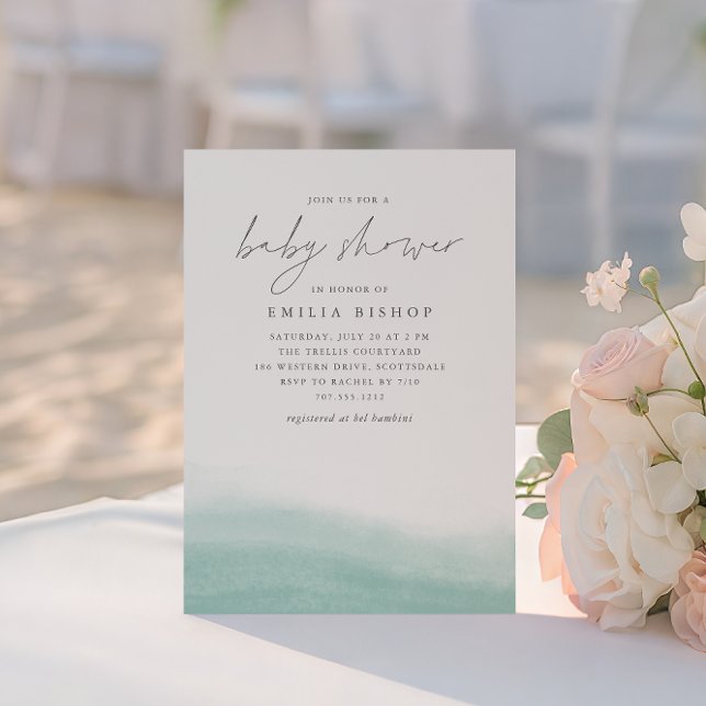 Invitation Baby shower d'aquarelle côtière Marées de Seaglass (Créateur téléchargé)