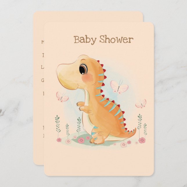 Invitation Baby shower d'aquarelle Cute Dinosaur (Devant / Derrière)