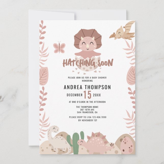 Invitation Baby shower d'aquarelle Cute Dinosaur (Devant)