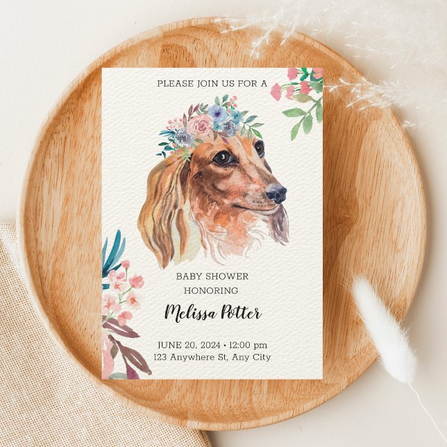 Invitation Baby shower d'aquarelle Dachshund (Créateur téléchargé)