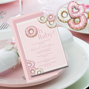 Invitation Baby shower d'aquarelle de beignets roses