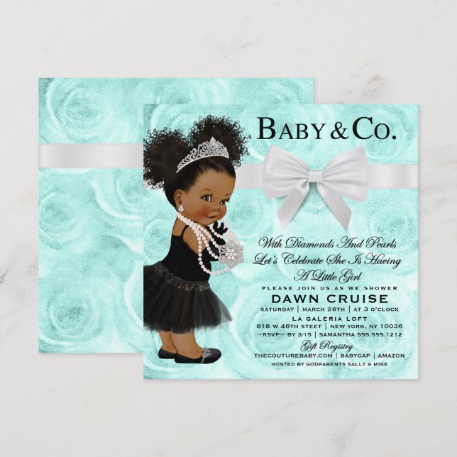 Invitation Baby shower d'aquarelle de bleu de turquoise (Devant / Derrière)