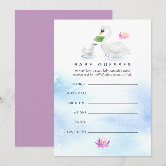 Invitation Baby shower d'aquarelle de cygne jeu de devinette (Devant / Derrière)