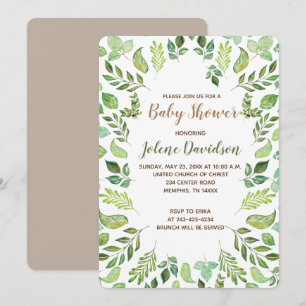 Invitation Baby shower d'aquarelle de feuillage vert Invitati
