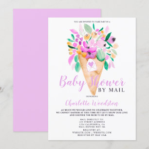 Invitation baby shower d'aquarelle de la crème glacée florale