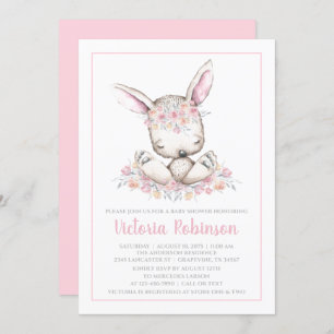 Invitation Baby shower d'aquarelle de la fille de lapin rose