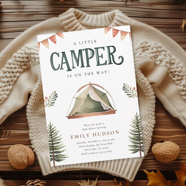 Invitation Baby shower d'aquarelle de la forêt de camping (Créateur téléchargé)