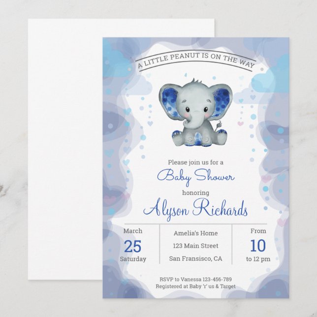 Invitation Baby shower d'aquarelle de la marine (Devant / Derrière)