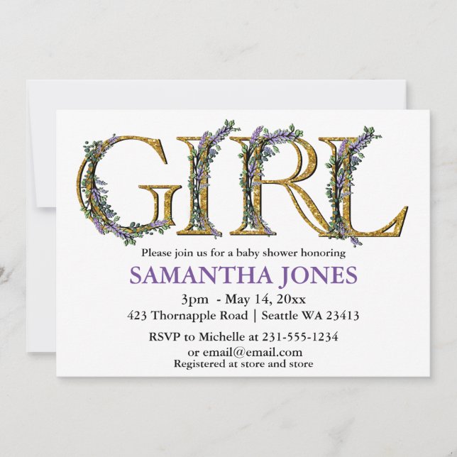 Invitation Baby shower d'aquarelle de lavande eucalyptus (Devant)