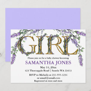 Invitation Baby shower d'aquarelle de lavande eucalyptus
