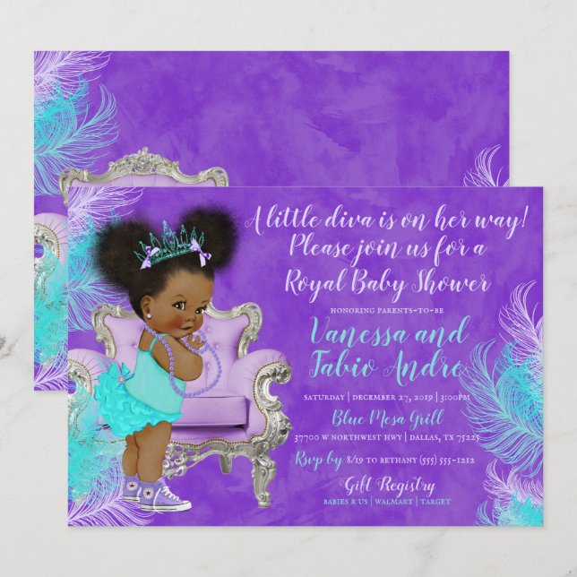 Invitation Baby shower d'aquarelle de lavande Turquoise (Devant / Derrière)