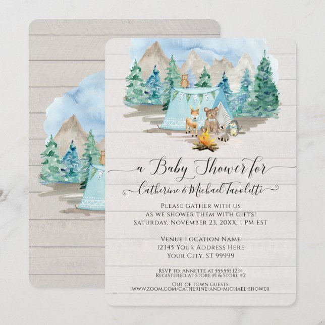 Invitation Baby shower d'aquarelle de l'ours de ce (Devant / Derrière)