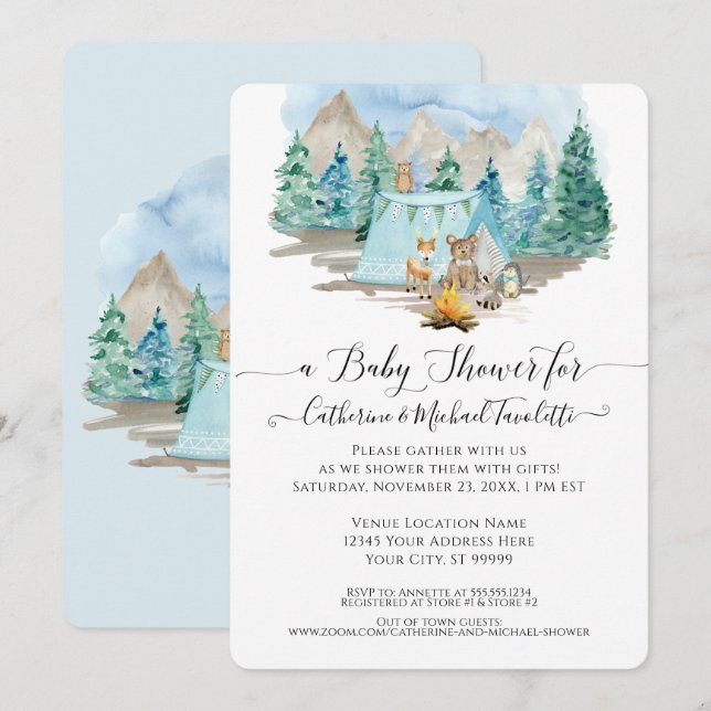 Invitation Baby shower D'Aquarelle De L'Ours De Cerf Dans (Devant / Derrière)