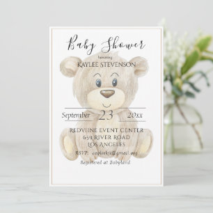 Invitation Baby shower d'aquarelle de l'ours en pe