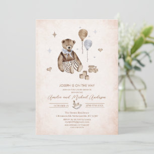 Invitation baby shower d'aquarelle de l'ours en peluche vinta