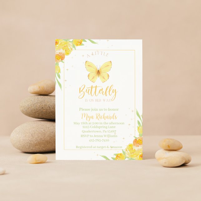 Invitation Baby shower d'aquarelle de papillon jaune (Créateur téléchargé)