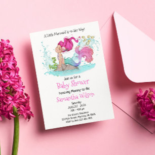 Invitation Baby shower d'aquarelle de petite sirène