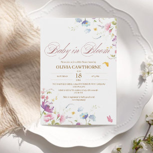 Invitation Baby shower d'aquarelle de printemps en fleurs pou