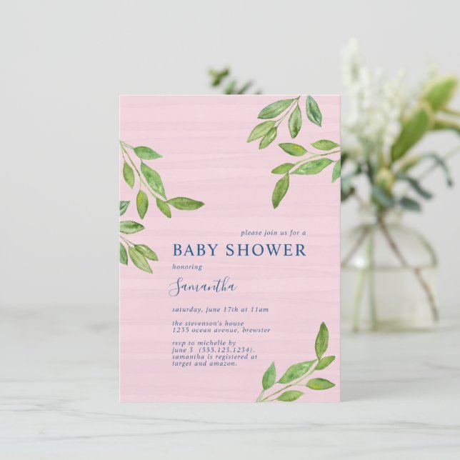 Invitation Baby shower d'aquarelle de verdure botanique pour  (Debout devant)