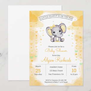 Invitation Baby shower d'aquarelle d'éléphant jaune Invitatio