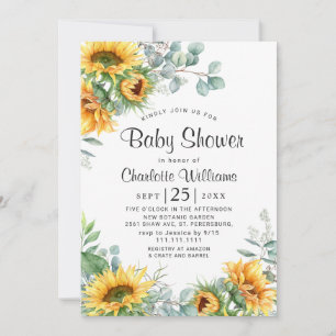 Invitation Baby shower d'aquarelle des tournesols Eucalyptus