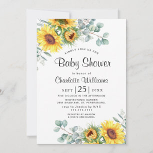 Invitation Baby shower d'aquarelle des tournesols Eucalyptus