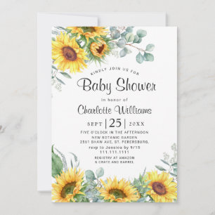 Invitation Baby shower d'aquarelle des tournesols Eucalyptus