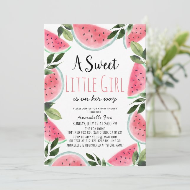 Invitation Baby shower d'aquarelle douce Watermelon (Debout devant)