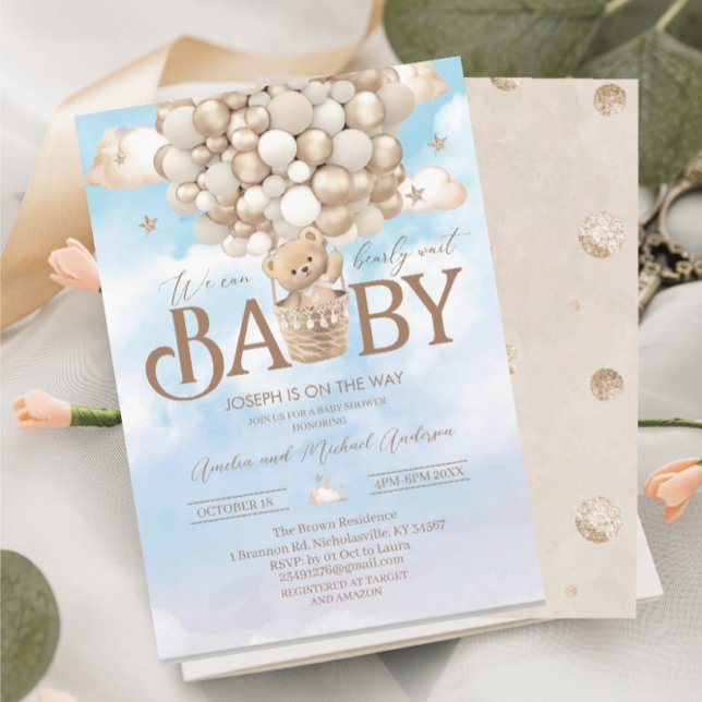 Invitation Baby shower d'aquarelle d'ours en peluche moderne (Créateur téléchargé)