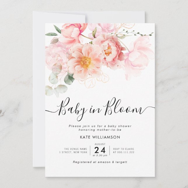Invitation baby shower d'aquarelle en fleur (Devant)